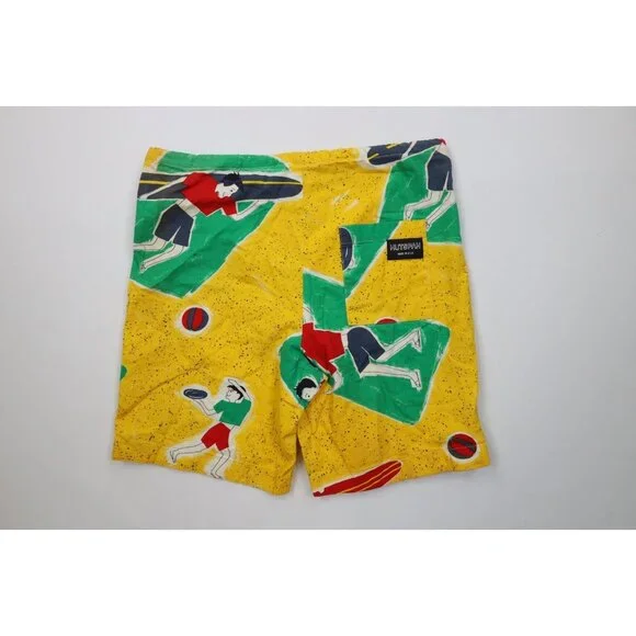 Vtg 70s Streetwear Mens Medium Abstract Beach Surfing Lined Shorts Trunks USA